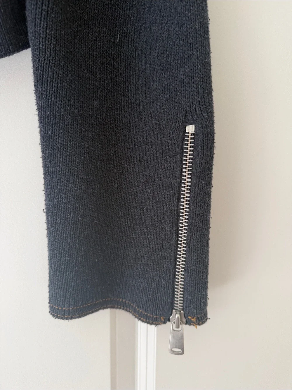 Zara Black Cropped Knit Moto Jacket with Silver Hardware